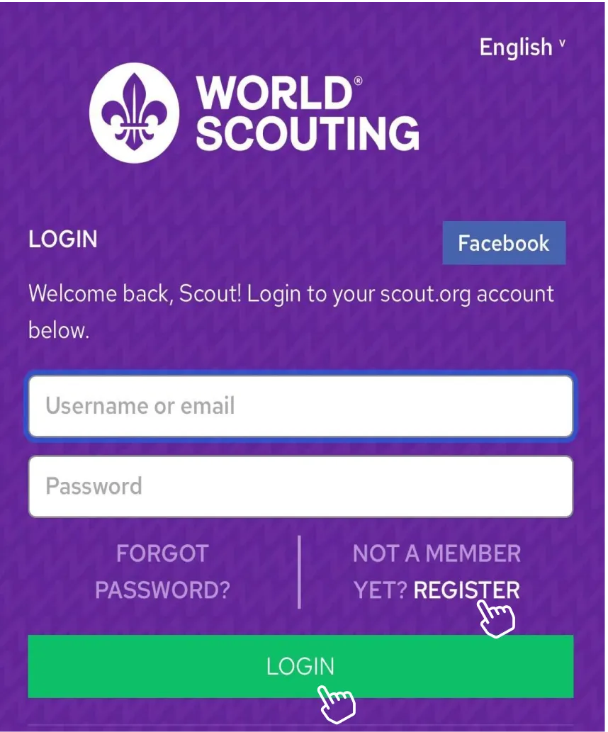 World Scouting login screen