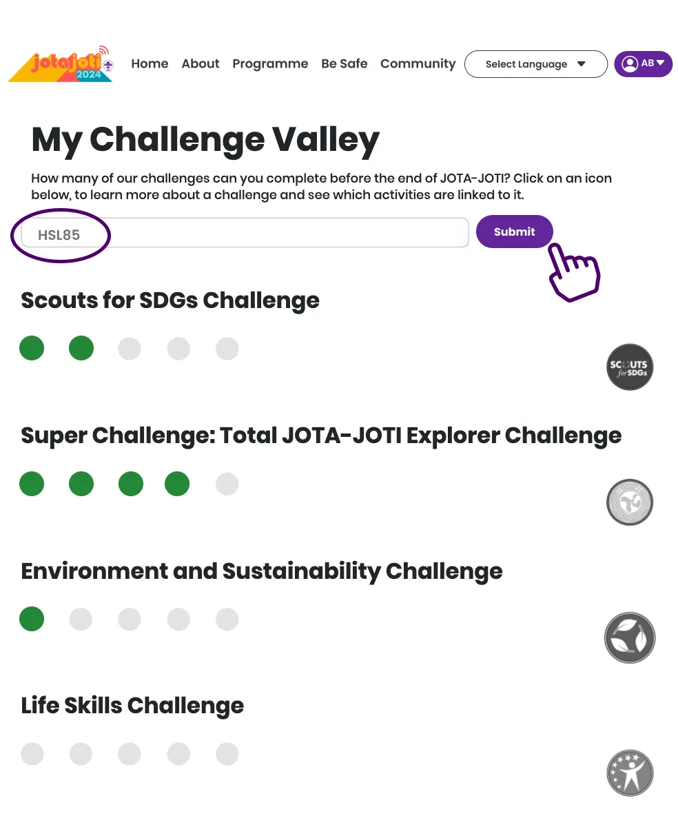 Image showing how to claim a challenge code