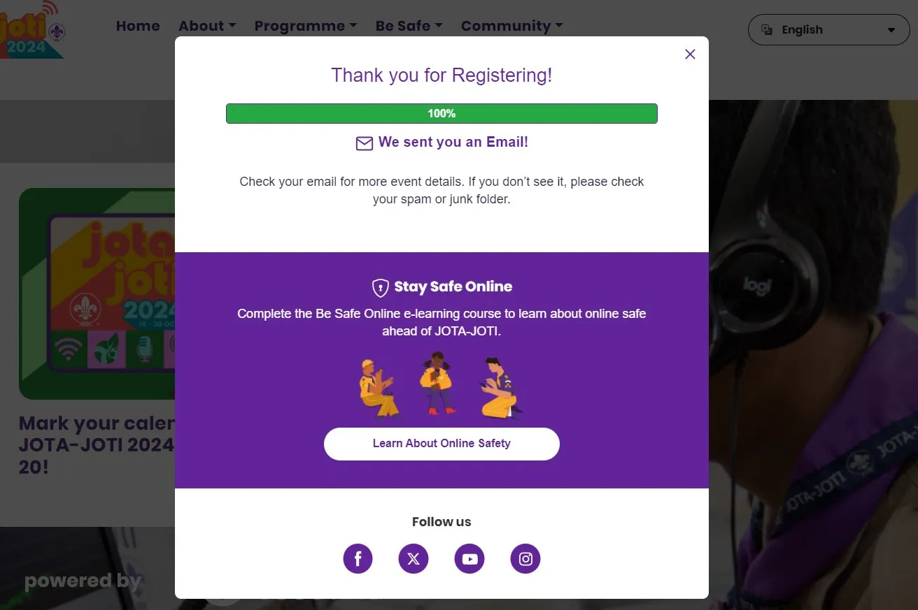 Completed JOTA-JOTI registration