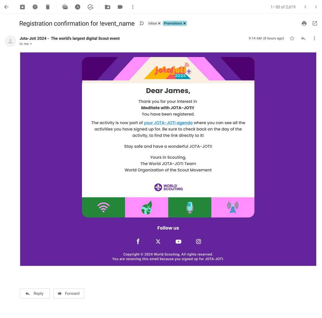 JOTA-JOTI confirmation email