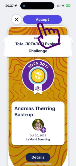 Screenshot showing how to claim a challenge in the ScoutPass app